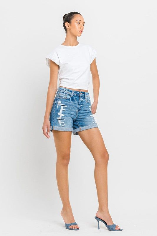 VERVET High Rise Double Cuff Shorts us.meeeshop - 