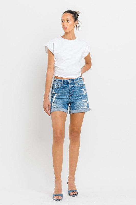 VERVET High Rise Double Cuff Shorts us.meeeshop - 