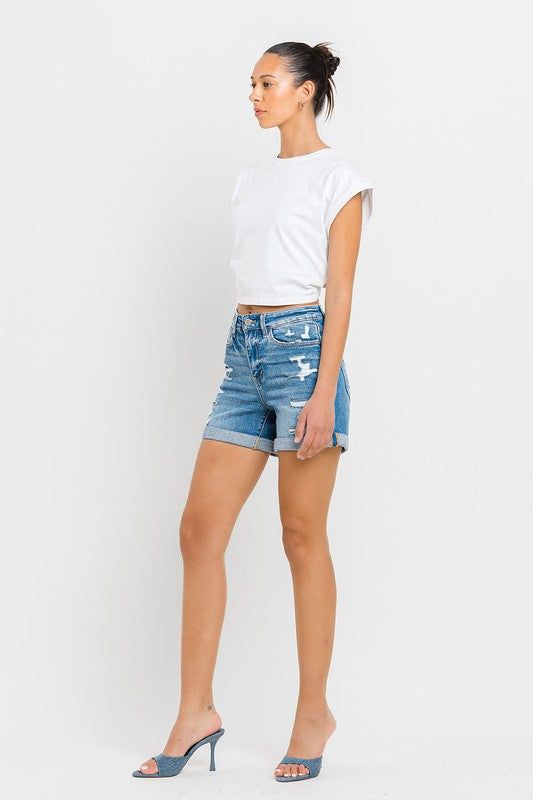 VERVET High Rise Double Cuff Shorts us.meeeshop - 