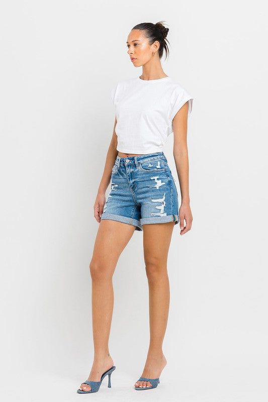 VERVET High Rise Double Cuff Shorts us.meeeshop - 