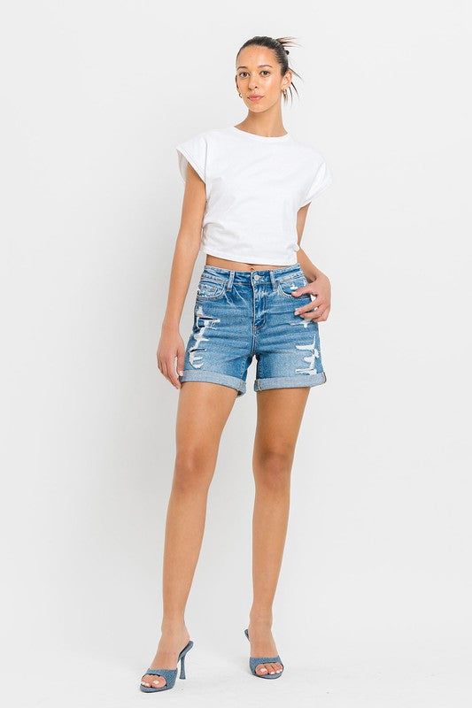 VERVET High Rise Double Cuff Shorts us.meeeshop - Shorts