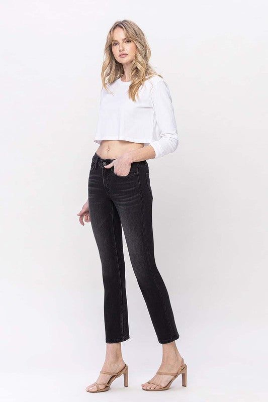 VERVET Mid Rise Ankle Slim Straight Jeans us.meeeshop - 