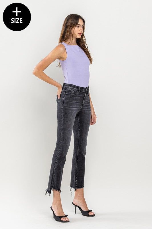 VERVET Plus Size High Rise Crop Flare Jeans us.meeeshop - 