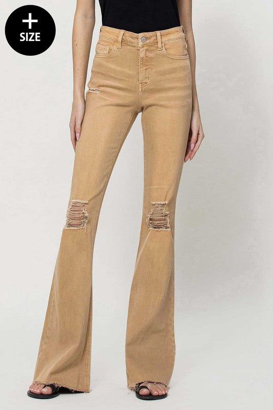 VERVET Plus Size High Rise Flare Jeans us.meeeshop - 