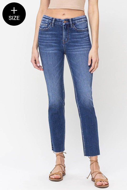 VERVET Plus Size High Rise Slim Straight Jeans us.meeeshop - 