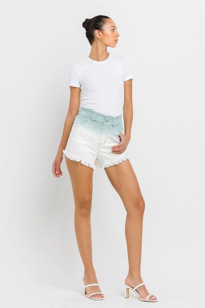 VERVET Super High Rise Paperbag Waistband Ombre Shorts us.meeeshop - 