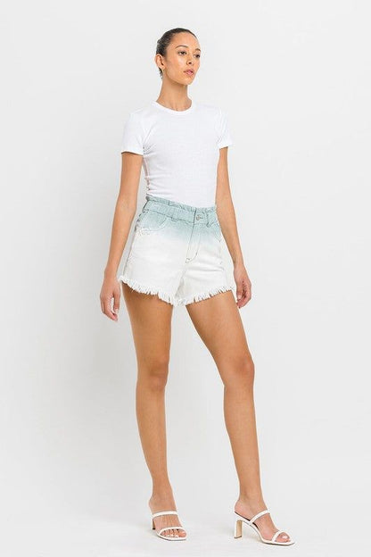 VERVET Super High Rise Paperbag Waistband Ombre Shorts us.meeeshop - 