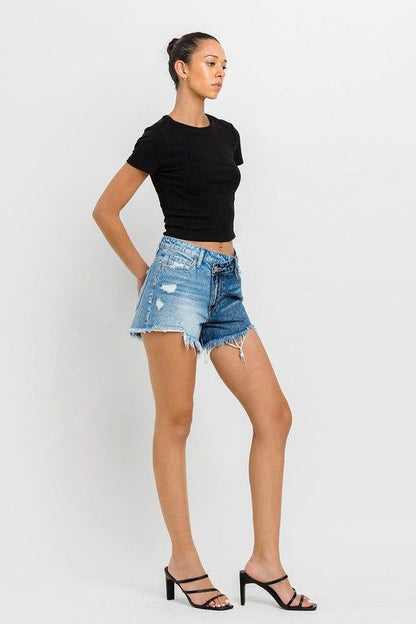 VERVET Super High Rise Two Tone Denim Shorts us.meeeshop - 