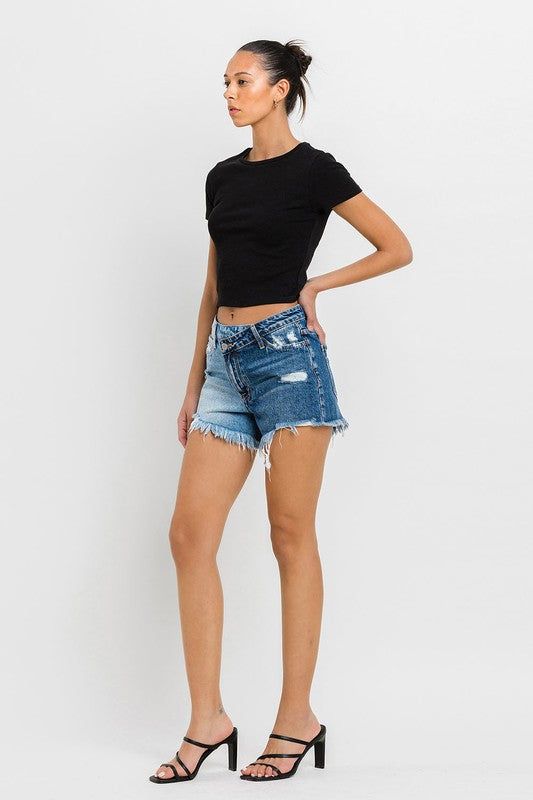 VERVET Super High Rise Two Tone Denim Shorts us.meeeshop - 