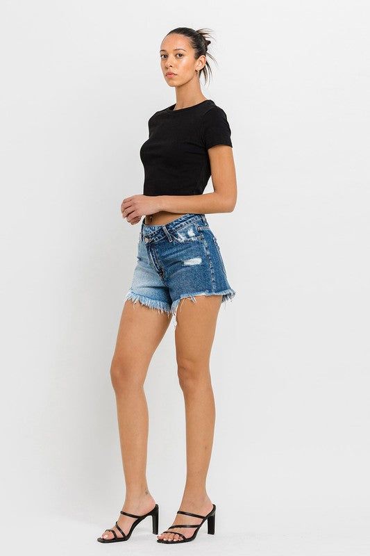 VERVET Super High Rise Two Tone Denim Shorts us.meeeshop - 