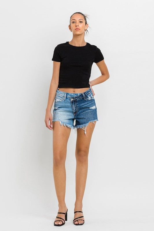 VERVET Super High Rise Two Tone Denim Shorts us.meeeshop - 