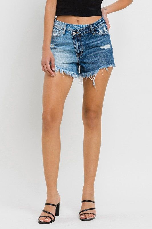 VERVET Super High Rise Two Tone Denim Shorts us.meeeshop - Shorts