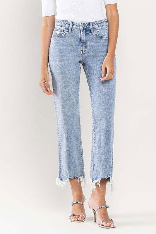 VERVET by Flying Monkey High Rise Distressed Hem Crop Dad Jeans us.meeeshop - Pants