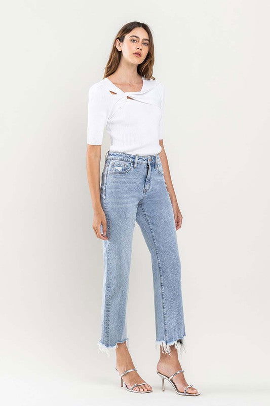 VERVET by Flying Monkey High Rise Distressed Hem Crop Dad Jeans us.meeeshop - 