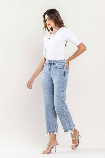 VERVET by Flying Monkey High Rise Distressed Hem Crop Dad Jeans us.meeeshop - 