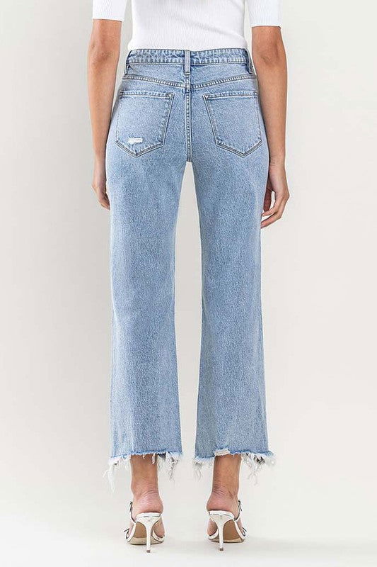 VERVET by Flying Monkey High Rise Distressed Hem Crop Dad Jeans us.meeeshop - 