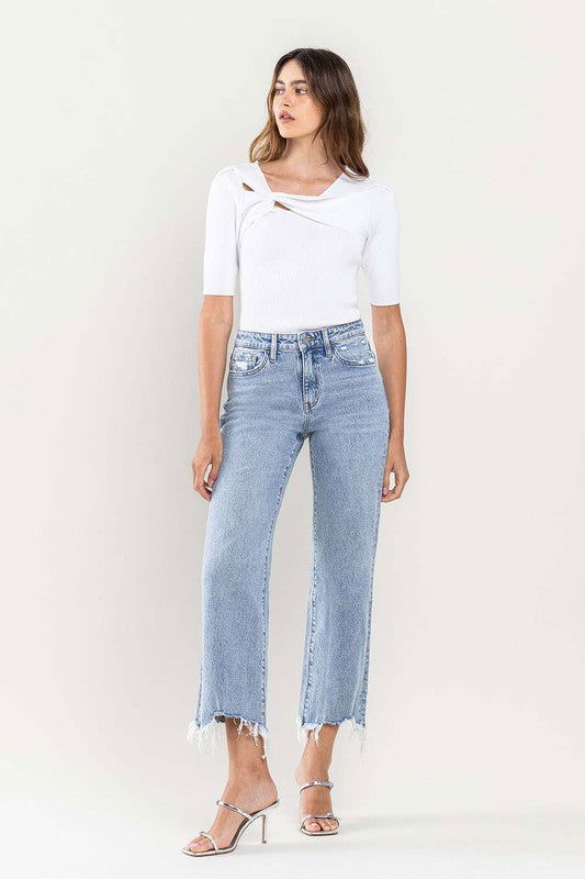 VERVET by Flying Monkey High Rise Distressed Hem Crop Dad Jeans us.meeeshop - 