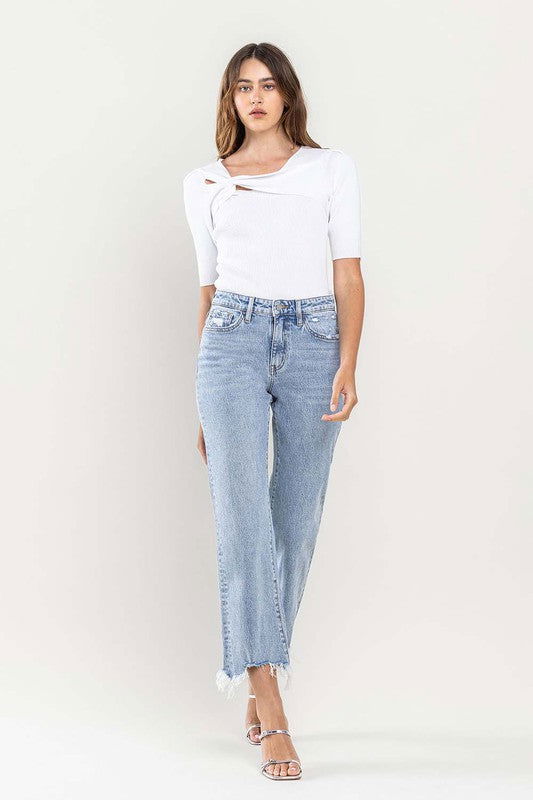 VERVET by Flying Monkey High Rise Distressed Hem Crop Dad Jeans us.meeeshop - 