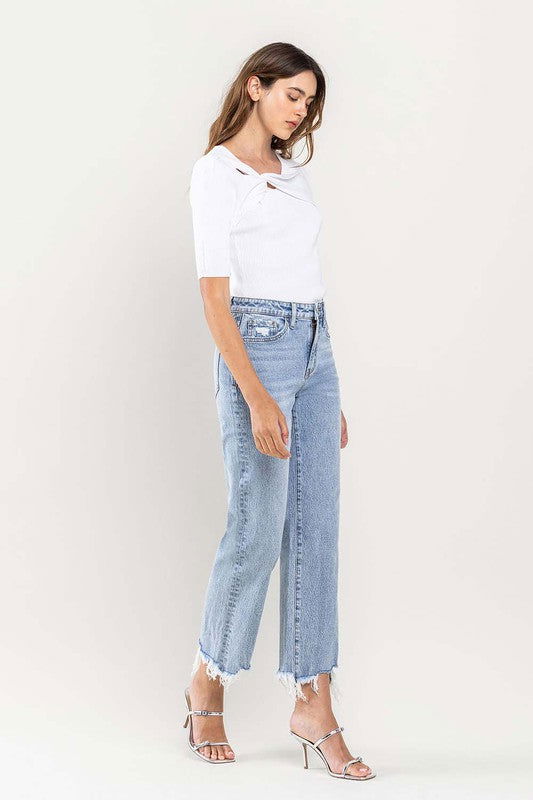 VERVET by Flying Monkey High Rise Distressed Hem Crop Dad Jeans us.meeeshop - 