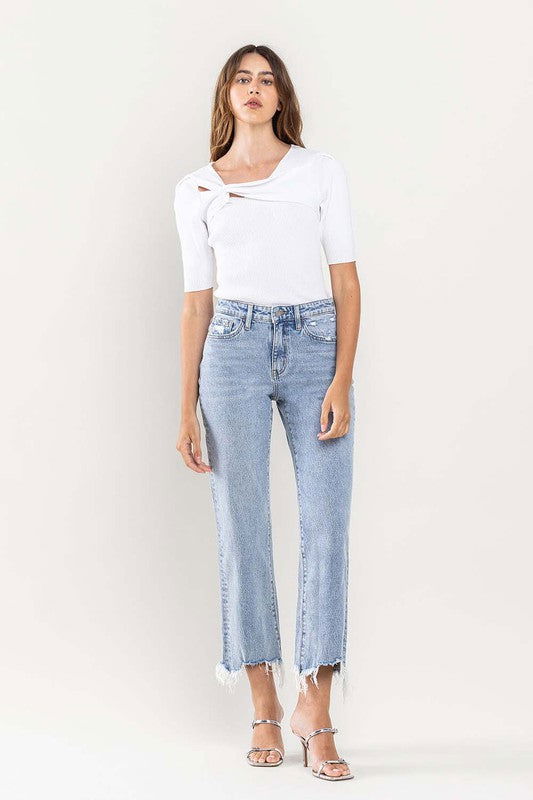 VERVET by Flying Monkey High Rise Distressed Hem Crop Dad Jeans us.meeeshop - 