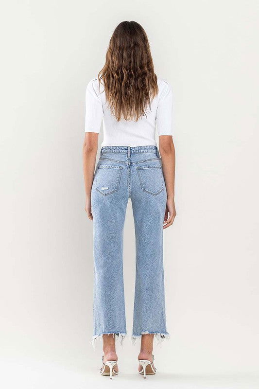 VERVET by Flying Monkey High Rise Distressed Hem Crop Dad Jeans us.meeeshop - 