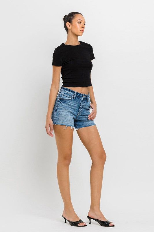 VERVET by Flying Monkey High Rise Raw Hem Denim Shorts us.meeeshop - 