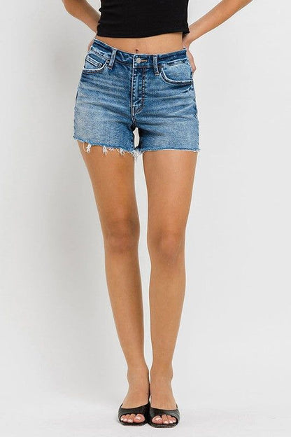 VERVET by Flying Monkey High Rise Raw Hem Denim Shorts us.meeeshop - Shorts