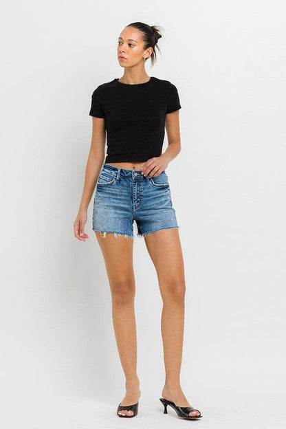 VERVET by Flying Monkey High Rise Raw Hem Denim Shorts us.meeeshop - 