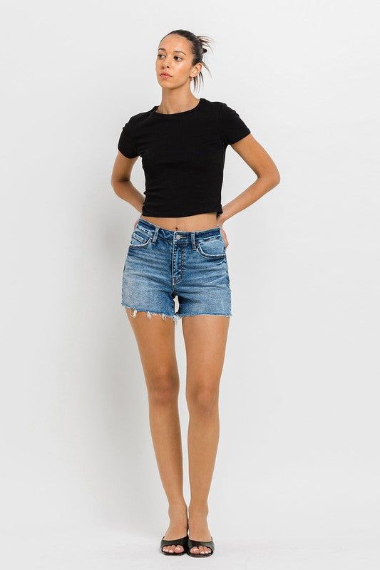 VERVET by Flying Monkey High Rise Raw Hem Denim Shorts us.meeeshop - 