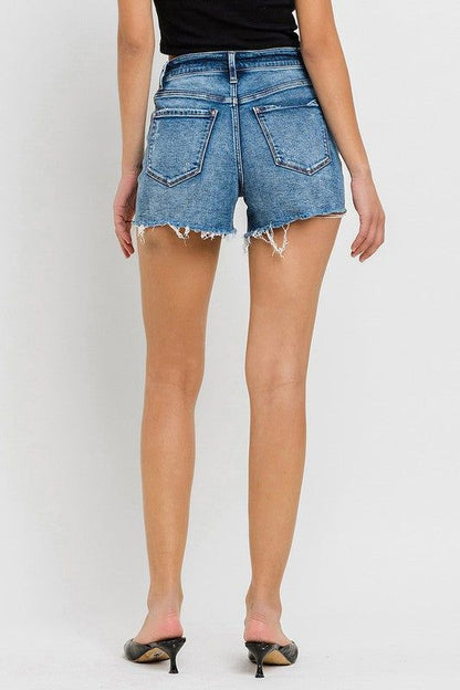 VERVET by Flying Monkey High Rise Raw Hem Denim Shorts us.meeeshop - 