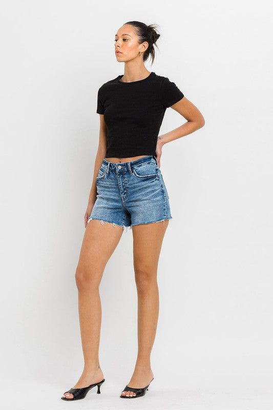 VERVET by Flying Monkey High Rise Raw Hem Denim Shorts us.meeeshop - 