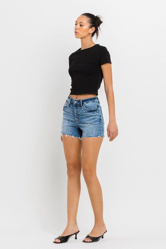 VERVET by Flying Monkey High Rise Raw Hem Denim Shorts us.meeeshop - 