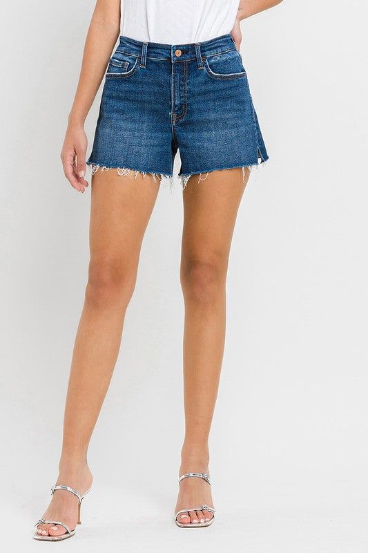 VERVET by Flying Monkey High Rise Slit Raw Hem A-Line Shorts us.meeeshop - Shorts