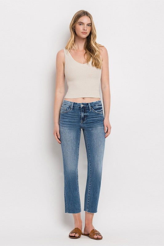 VERVET by Flying Monkey Mid Rise Crop Slim Straight Jeans us.meeeshop - 