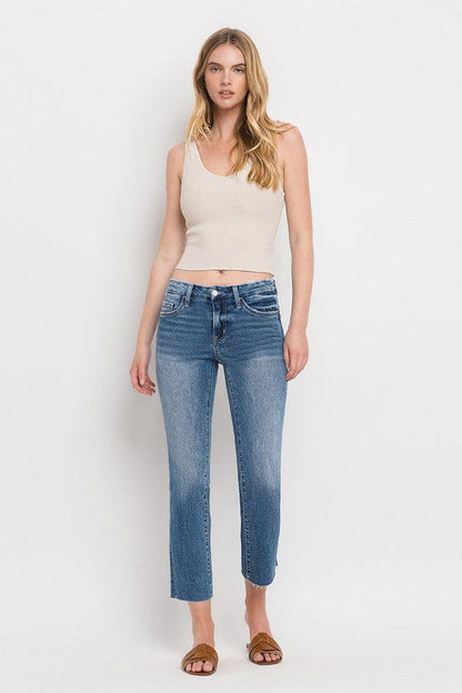 VERVET by Flying Monkey Mid Rise Crop Slim Straight Jeans us.meeeshop - 