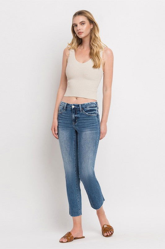 VERVET by Flying Monkey Mid Rise Crop Slim Straight Jeans us.meeeshop - 