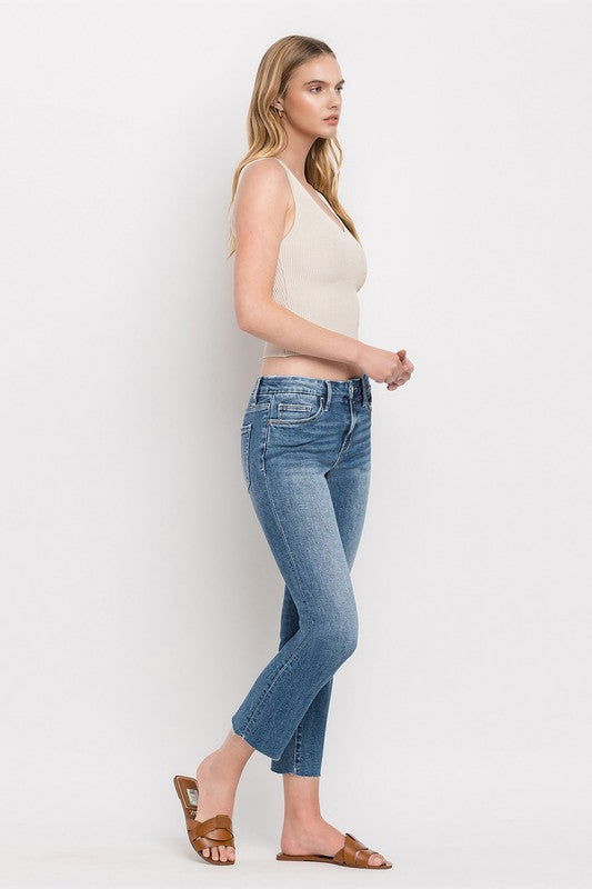 VERVET by Flying Monkey Mid Rise Crop Slim Straight Jeans us.meeeshop - 