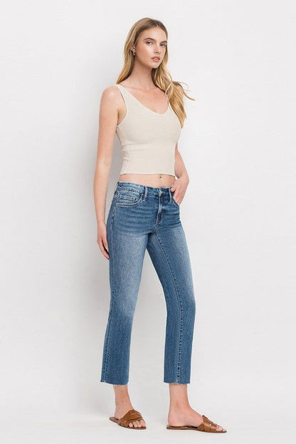 VERVET by Flying Monkey Mid Rise Crop Slim Straight Jeans us.meeeshop - 