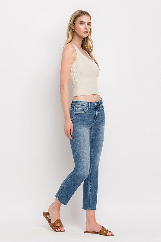 VERVET by Flying Monkey Mid Rise Crop Slim Straight Jeans us.meeeshop - 