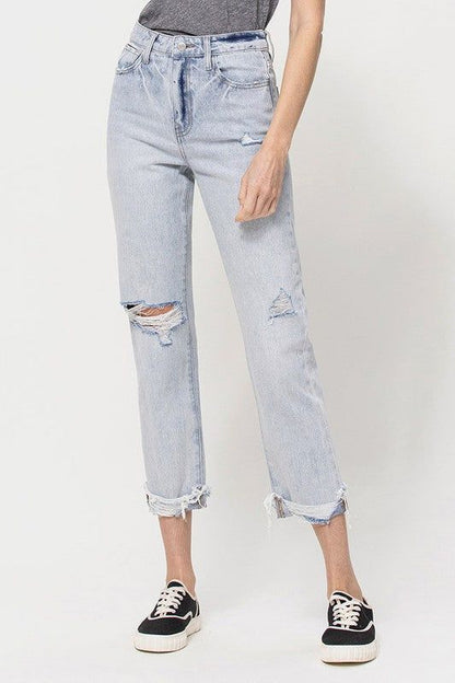 VERVET by Flying Monkey | Super High Relaxed Cuffed Straight Jean us.meeeshop - Pants