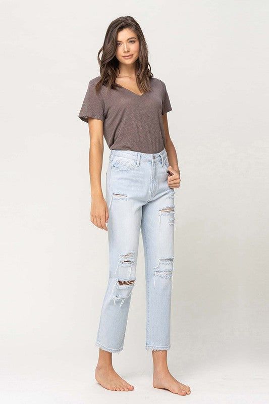 VERVET by Flying Monkey | Super High Rise Distressed Crop Straight us.meeeshop - 