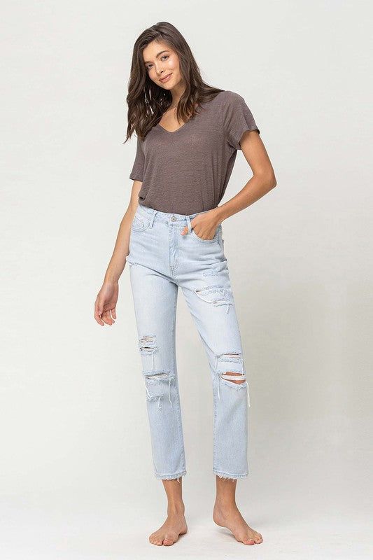 VERVET by Flying Monkey | Super High Rise Distressed Crop Straight us.meeeshop - 