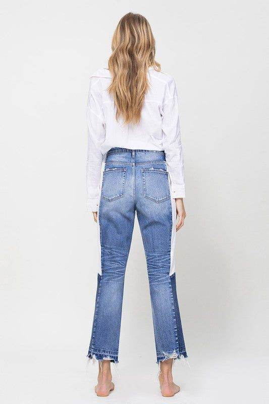 VERVET by Flying Monkey | Super High Rise Straight Crop W Side Blocking Pane Jeans us.meeeshop - 