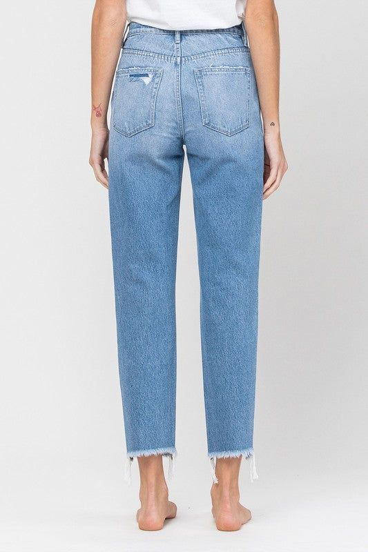 VERVET Distressed Raw Hem Mom Jeans - us.meeeshop