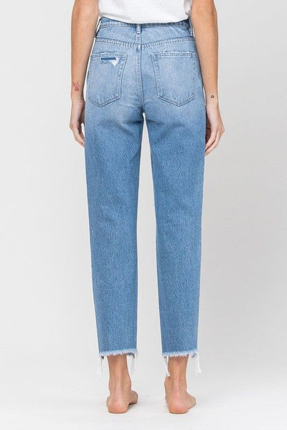 VERVET Distressed Raw Hem Mom Jeans - us.meeeshop