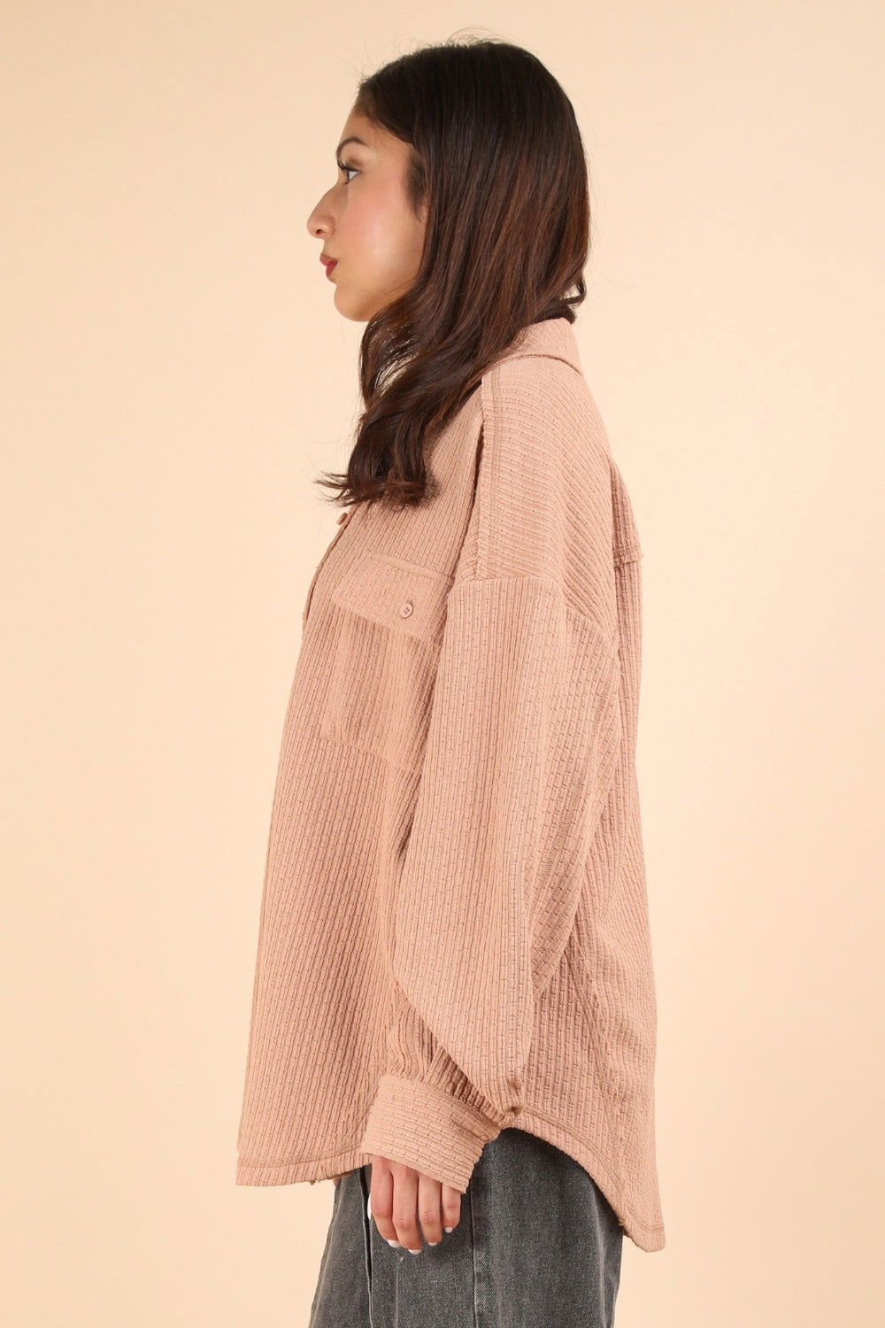 VERY J Button Down Textured Knit Shacket us.meeeshop - 