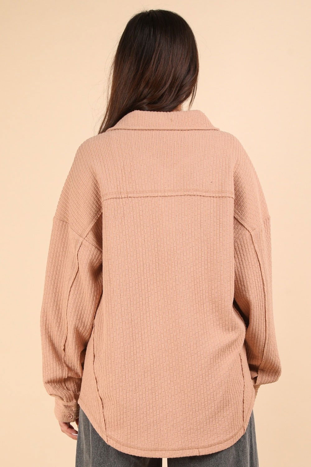 VERY J Button Down Textured Knit Shacket us.meeeshop - 