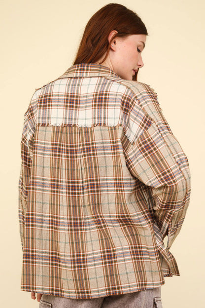 VERY J Contrast Plaid Raw Detail Shirt us.meeeshop - 