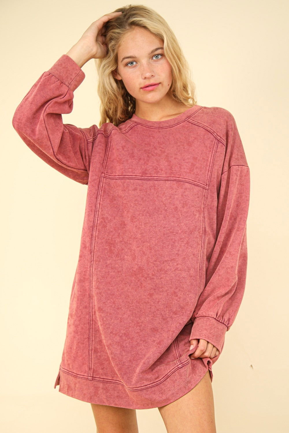 VERY J Mineral Washed Oversized Sweatshirt Mini Dress us.meeeshop - Dresses