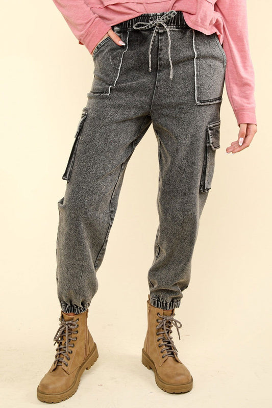 VERY J Washed Drawstring Jogger Cargo Jeans us.meeeshop - Pants